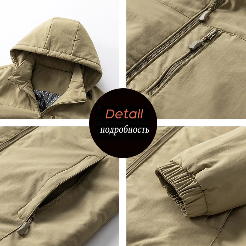 Winter Men Waterproof Windproof Outdoor Jackets Man Detachable Hat Casual Jacket Male Multi Pocket Work Jacket Windbreaker Parka