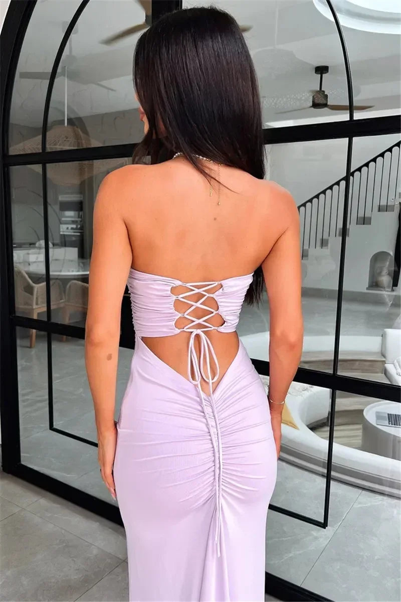 Women's lace up backless strapless maxi dress, off shoulder, fibrcon battery, club, party, long, summer, new