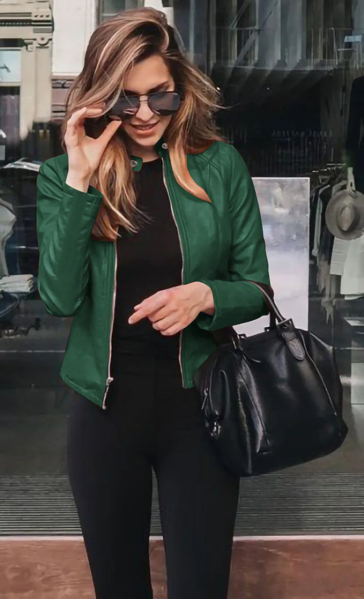Women Pu Jacket Vintage Streetwear Stand Collar Zipper Leather Moto Biker Coats Punk Casual Female Tops Spring Short Outerwear