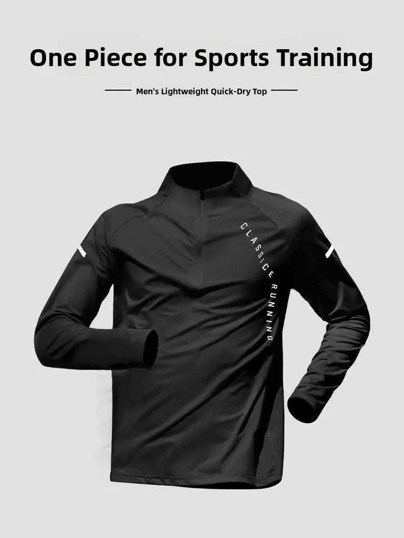 Quick Dry Long Sleeve Men's T-shirt Outdoor Casual Sports  Shirt Fitness Wear Half Zip up Breathable Polyester Fiber