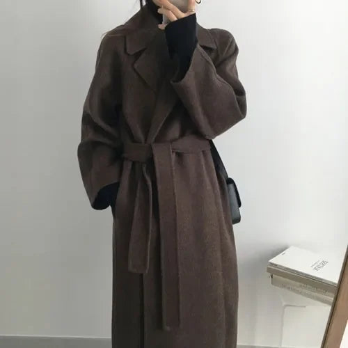 2025 Fall and Winter Women's Tweed Jacket Korean Fashion Commuter Luxury Solid Colour Thickened Oversized Loose Long Coats Women