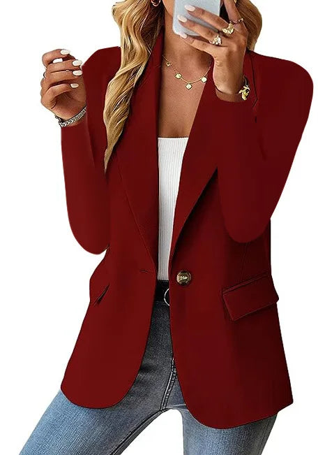 Women OL Blazer Spring Autumn Female One Button Long Sleeve Solid Slim Workwear Business Blazer Coats OUFY-3008