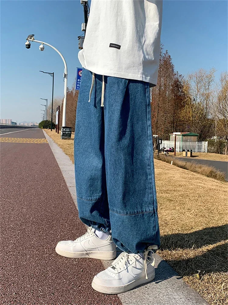 Baggy Jeans Trousers Male Denim Pants Black Wide Leg Pants Men's Jeans Oversize Cargo Korean Streetwear Hip Hop Harajuku