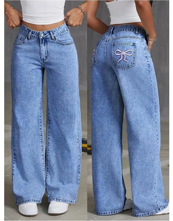 UNITIM Lady Versatile Washed Denim Trousers Women Straight Leg Slim Fit Jeans Pants Women Pockets Vintage Floor Length Trousers
