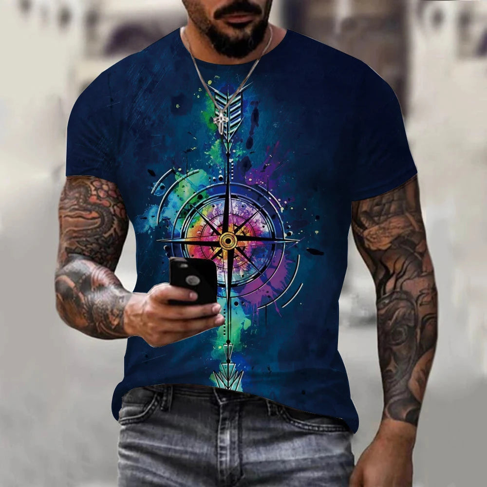 Vintage Men's T-shirt Summer Short Sleeve O-neck 3D Anchors Print Top Tee Shirt Oversized Men's Clothing Casual Streetwear