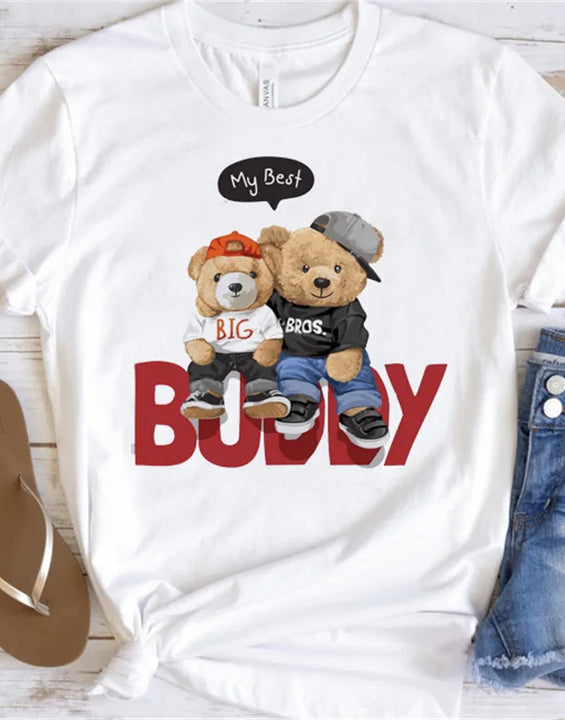 Fashion Graphic T-shirt Women Cute Bear Short-sleeved Clothes Women Print T-shirt Summer 90's Fashion Style Women T-shirt