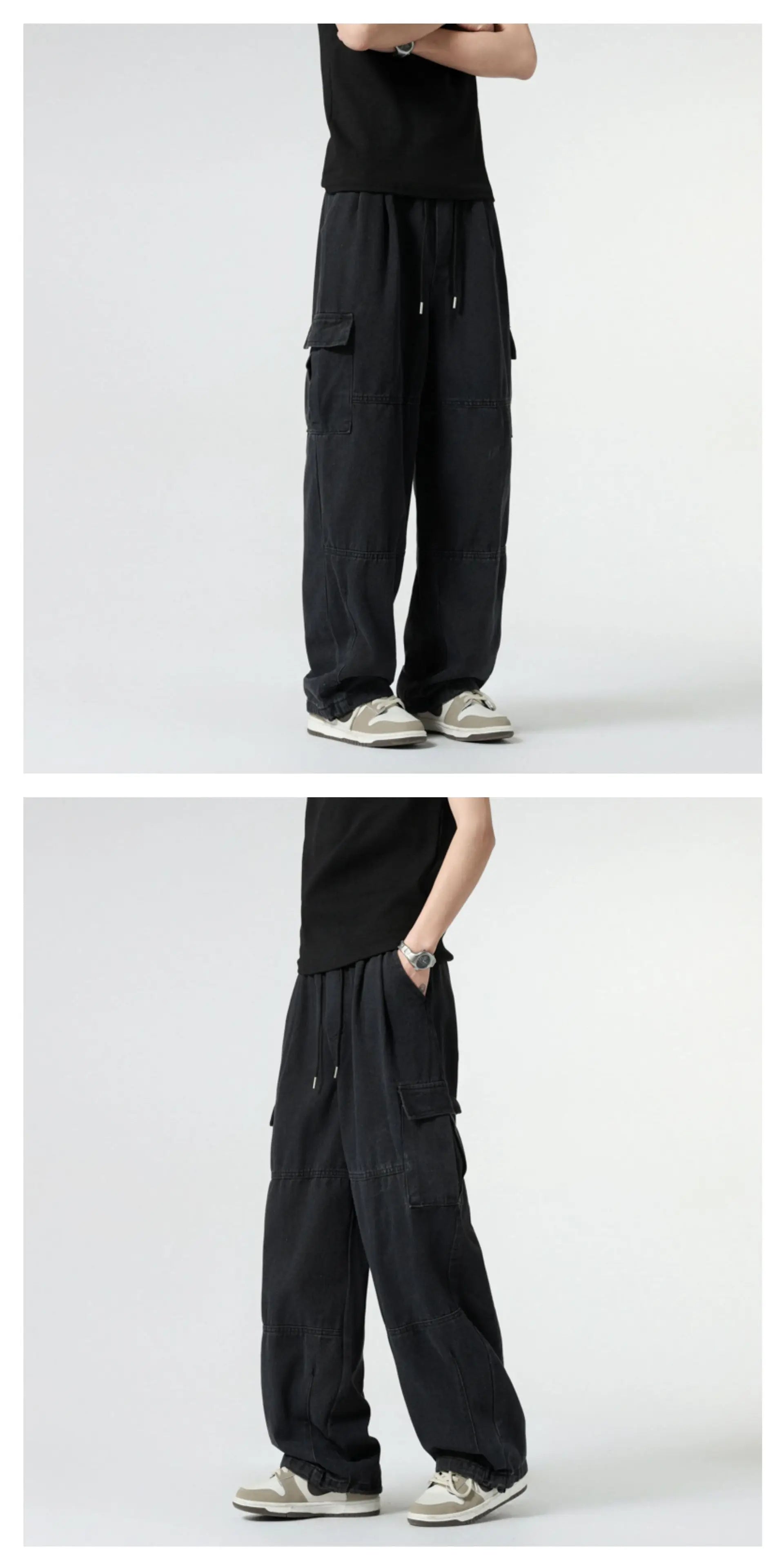 Baggy Jeans Spring Autumn New Men's Cargo Pants Casual Wide Leg Jogging Trousers Vintage Loose Work Jeans Man Hip Hop Streetwear