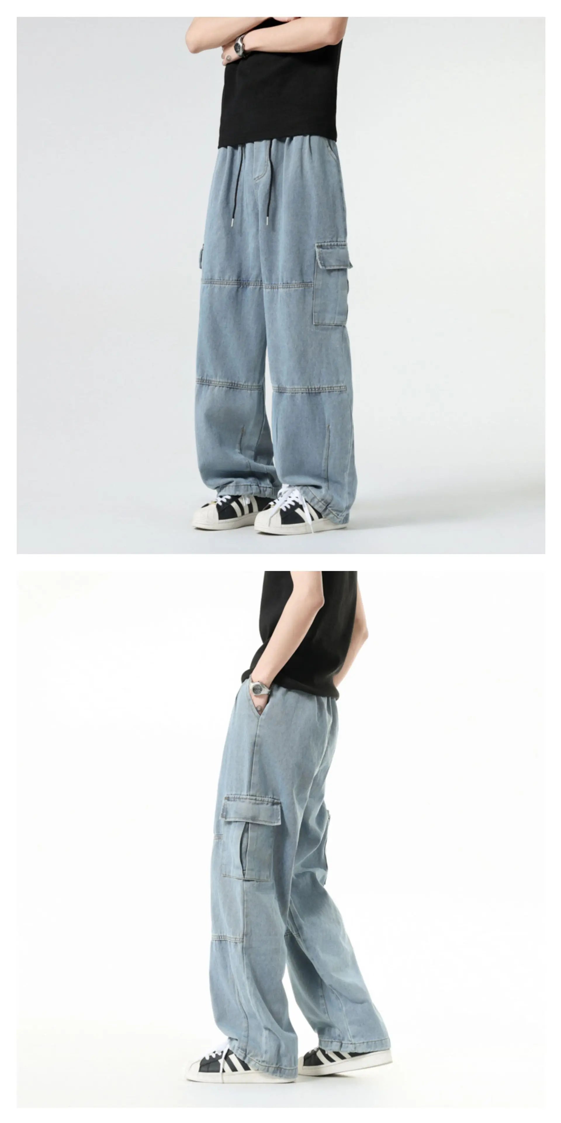 Baggy Jeans Spring Autumn New Men's Cargo Pants Casual Wide Leg Jogging Trousers Vintage Loose Work Jeans Man Hip Hop Streetwear