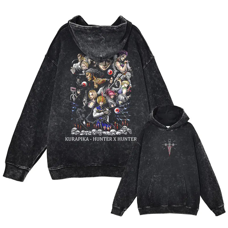 Killua Zoldyck Hoodies Vintage Washed Anime Hunter Hooded Sweatshirts Oversized Streetwear Manga Gon Kurapika Hoodie