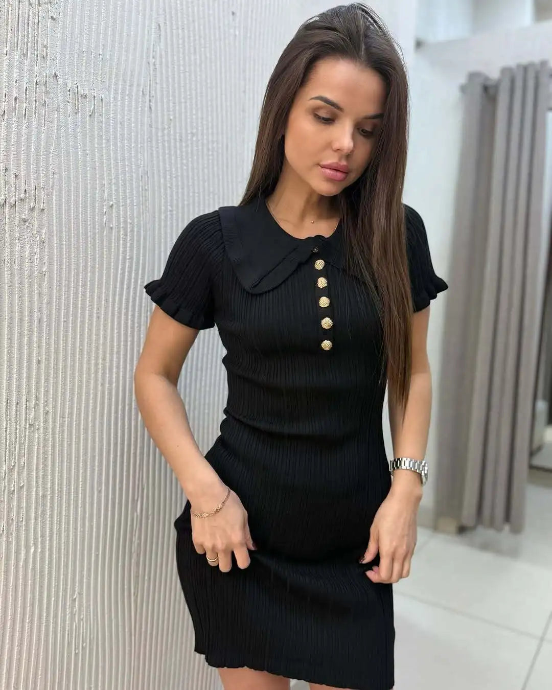 Elegant Knitted Ruffles Short Dress With Sleeves Vintage Casual Curvy High Waist Mini Dresses Yellow 2025 Summer New White Pink