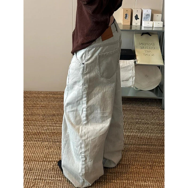 Women's Blue Baggy Y2k Boyfriend Jeans Vintage Grunge Emo Wide Jean Pants Harajuku Oversize Denim Trousers Alternative Clothes
