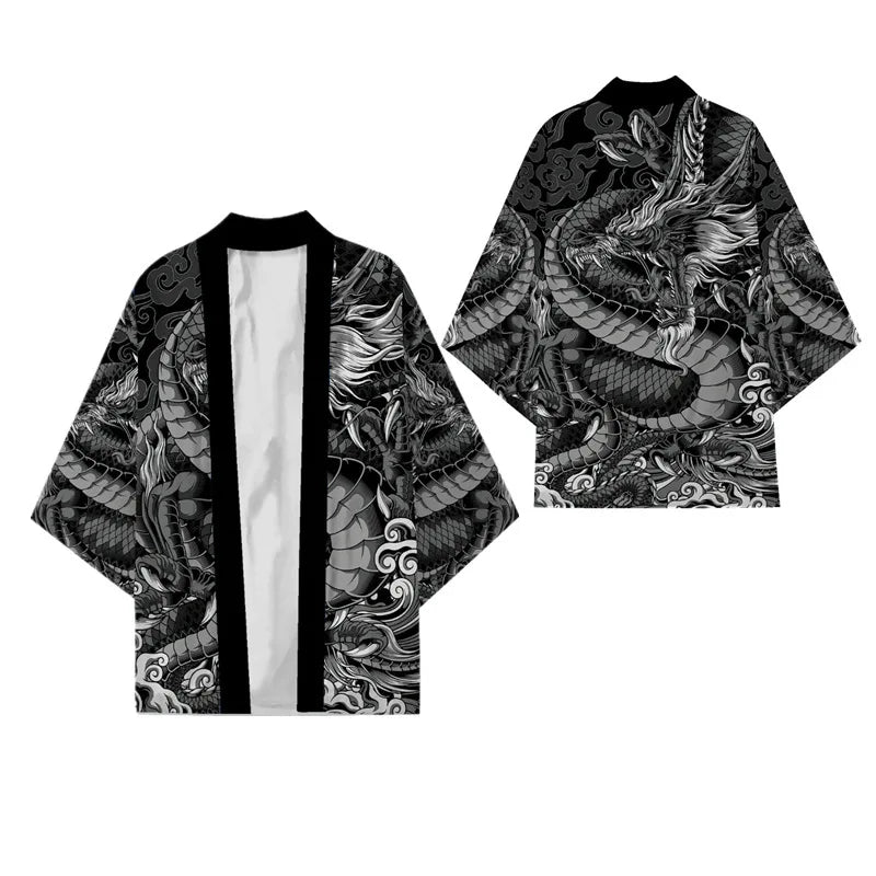 Oversize 3XL 4XL 5XL Japanese Kimono Cardigan Traditional Men's Samurai Cosplay Costume Chinese Style Print Dragon Yukata Haori