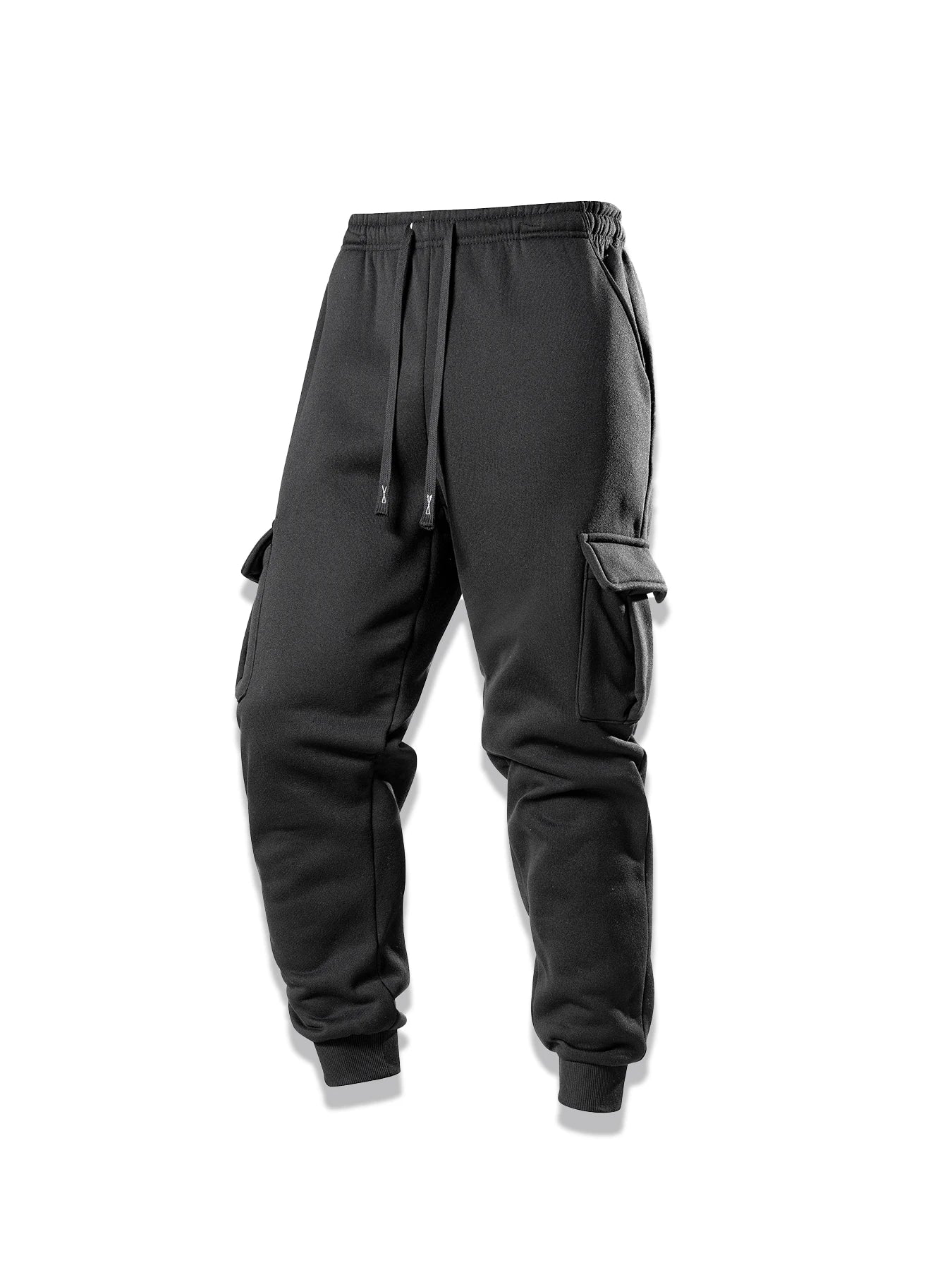 Men Cargo Pants Casual Sports Drawstring Sweatpants Spring Autumn Solid Color Patchwork Pockets Ankle Length Skinny Pencil Pants