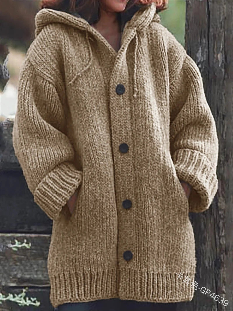 Fashion Warm Autumn Winter Sweater Long Sleeve Cardigans Vintage Knitted Sweaters for Women 2025 Mid Length Coat Streetwear
