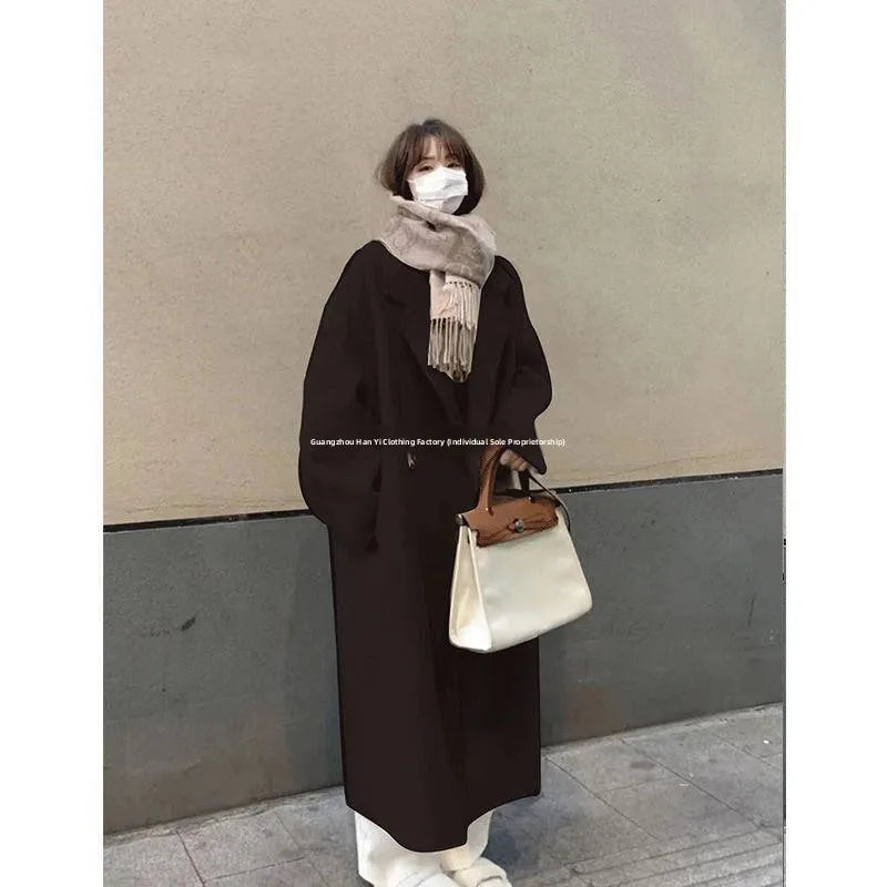 Women's Woolen Coat Hot Sale Of The Season Autumn Winter New Style Versatile Korean Style Medium Length Long Sleeve Elegant C...