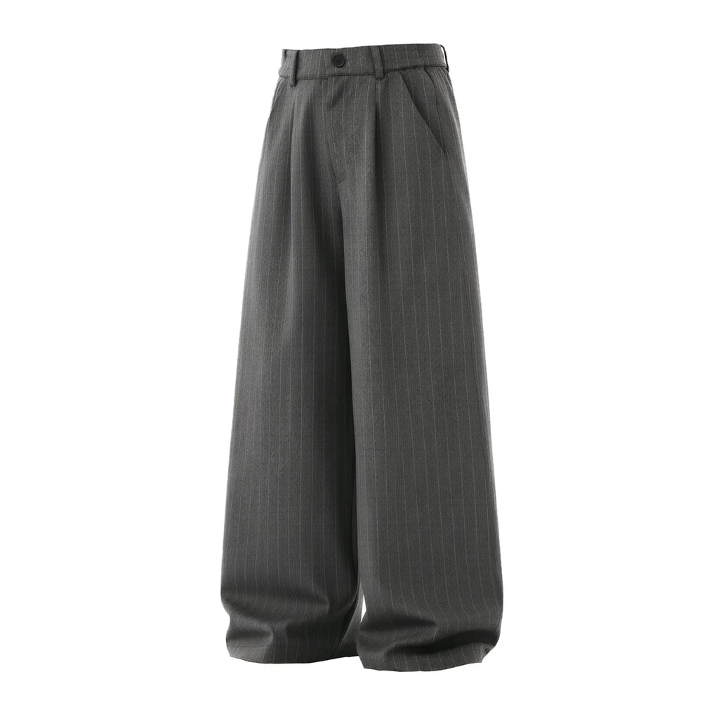 Retro Striped Drape Trousers for Men Loose-Fit Old Money Style Casual Trousers Straight-Leg Long Trousers