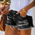 Ripped Vintage Denim Women Jeans Shorts Washed Tassel Button High Waist Holes Spliced Summer Pockets Distressed 2025 Basics