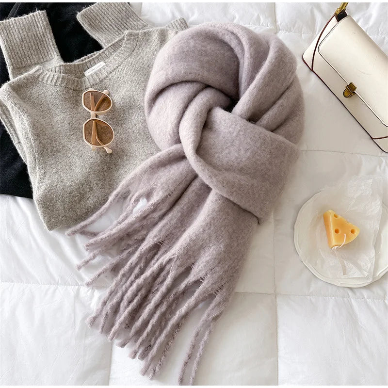 Winter Scarf for Women Cashmere Warm Solid Pashmina Blanket Wraps Female Thick Soft Bufanda Big Tassel Shawl Long Poncho Echarpe