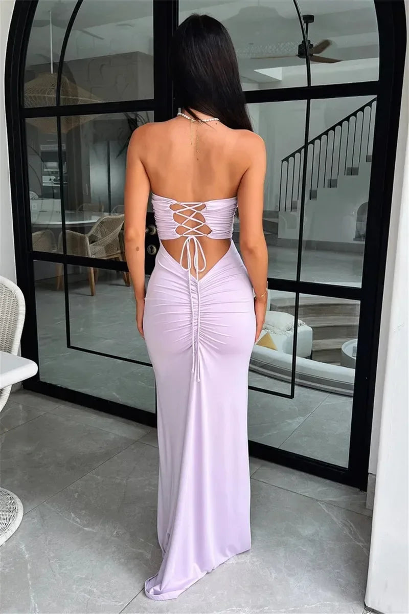 Women's lace up backless strapless maxi dress, off shoulder, fibrcon battery, club, party, long, summer, new