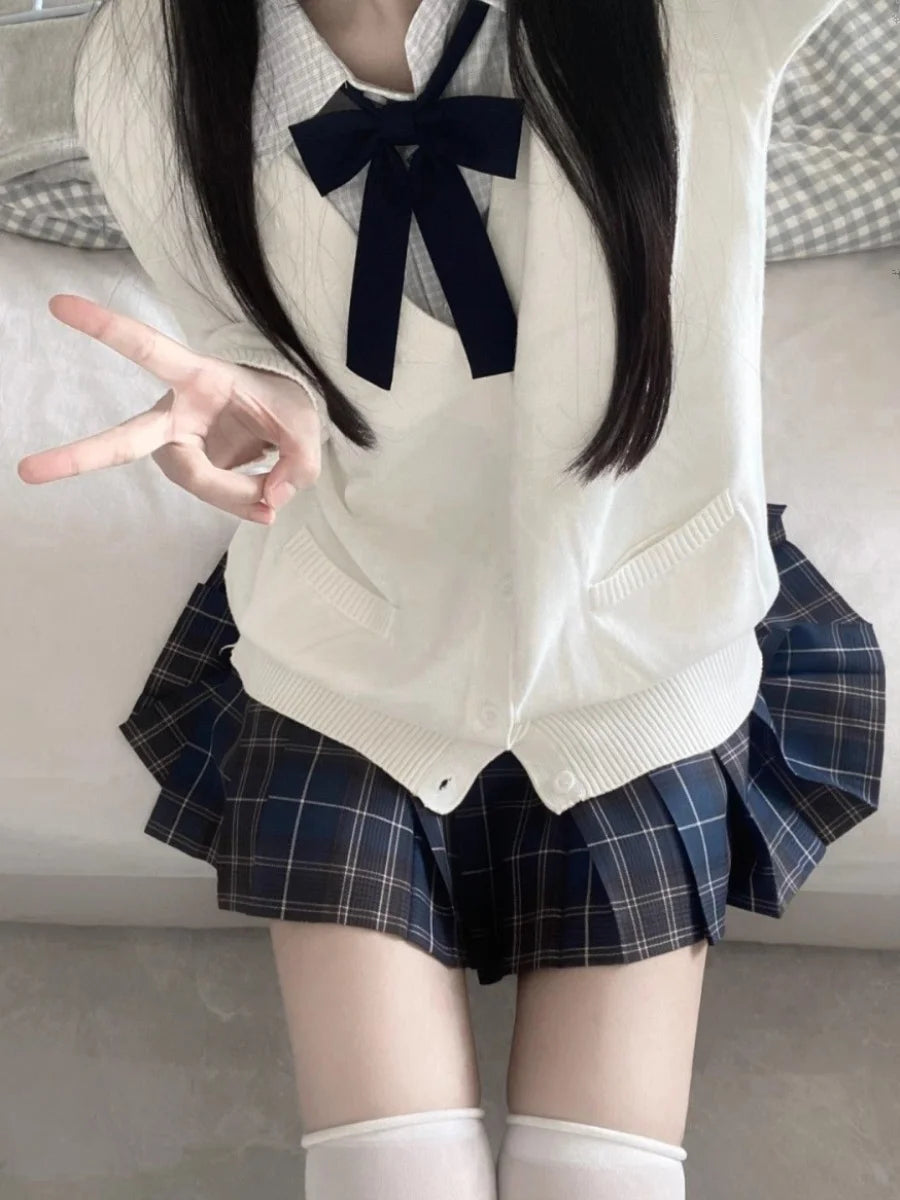 Original Deep ey JK orm Open Cardigan Knitted Long Sve Soft Girl School Sle Outerwear Faion Set for Women