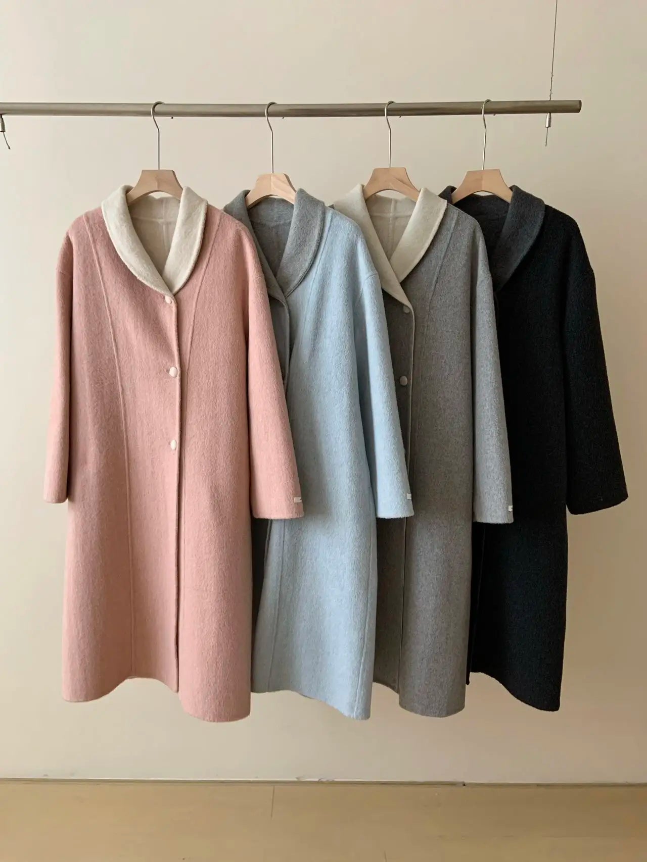Women Autumn Gentle Elegant Temperament All-match Leisure Solid Long Korean Style Loose Temperament Loose Woolen Coat Female