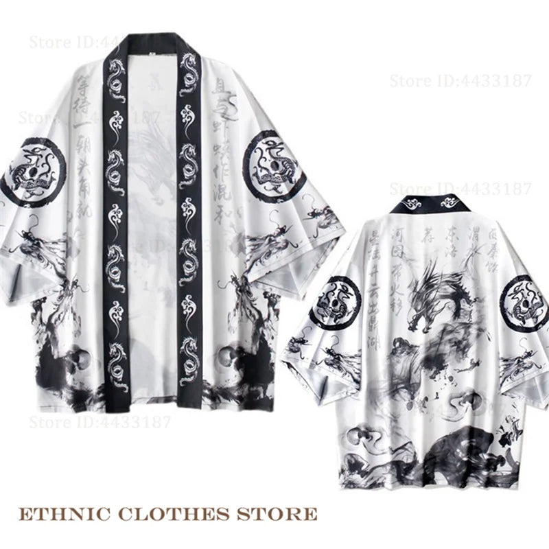 Plus Size 3XL 4XL 5XL Japanese Kimono Cardigan Cosplay Haori Yukata Top Adult Traditional Samurai Costume Loose Men Male Shirt