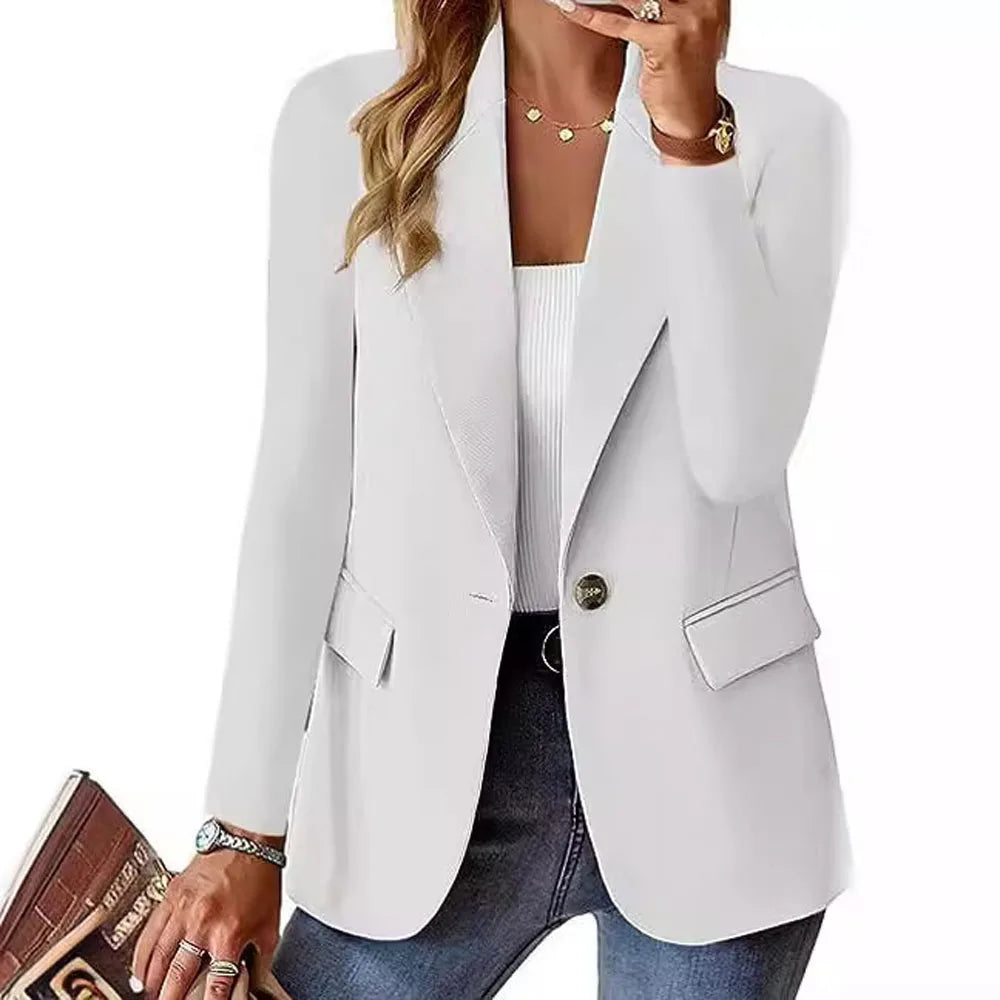 Women OL Blazer Spring Autumn Female One Button Long Sleeve Solid Slim Workwear Business Blazer Coats OUFY-3008