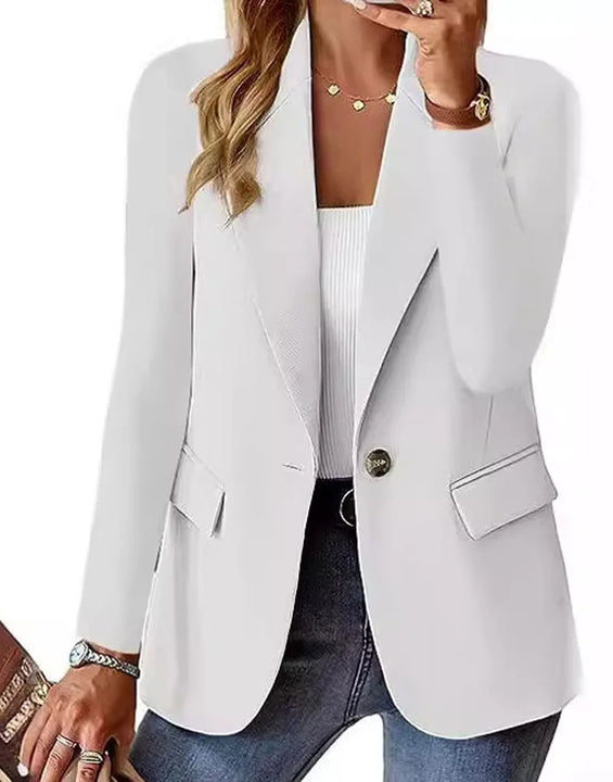 Women OL Blazer Spring Autumn Female One Button Long Sleeve Solid Slim Workwear Business Blazer Coats OUFY-3008