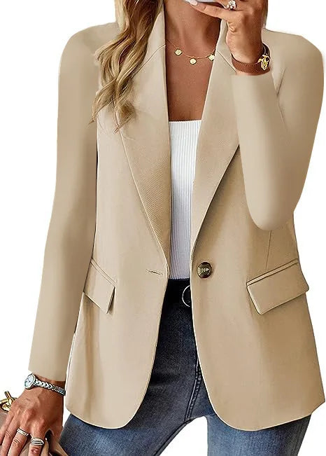Women OL Blazer Spring Autumn Female One Button Long Sleeve Solid Slim Workwear Business Blazer Coats OUFY-3008