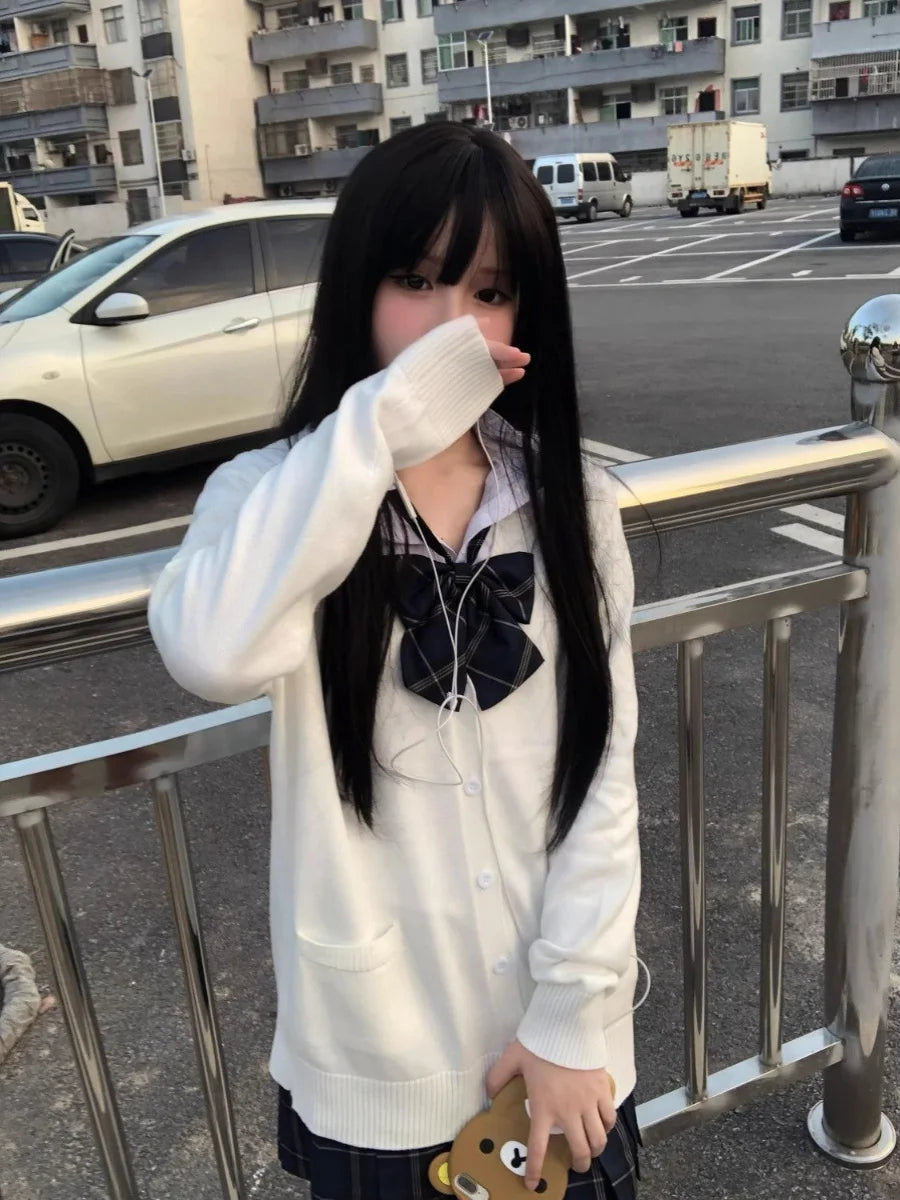 Original Deep ey JK orm Open Cardigan Knitted Long Sve Soft Girl School Sle Outerwear Faion Set for Women
