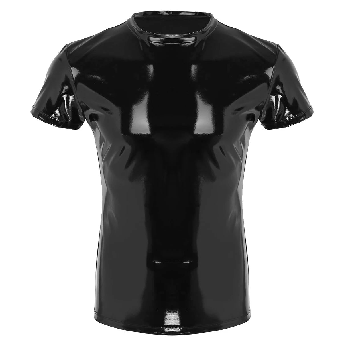 Men Shiny Shirt Wetlook Patent Leather Short Sleeves Summer Sexy T-shirt Sheer Mesh Zipper T-Shirts Tops Clubwear Casual Clothes