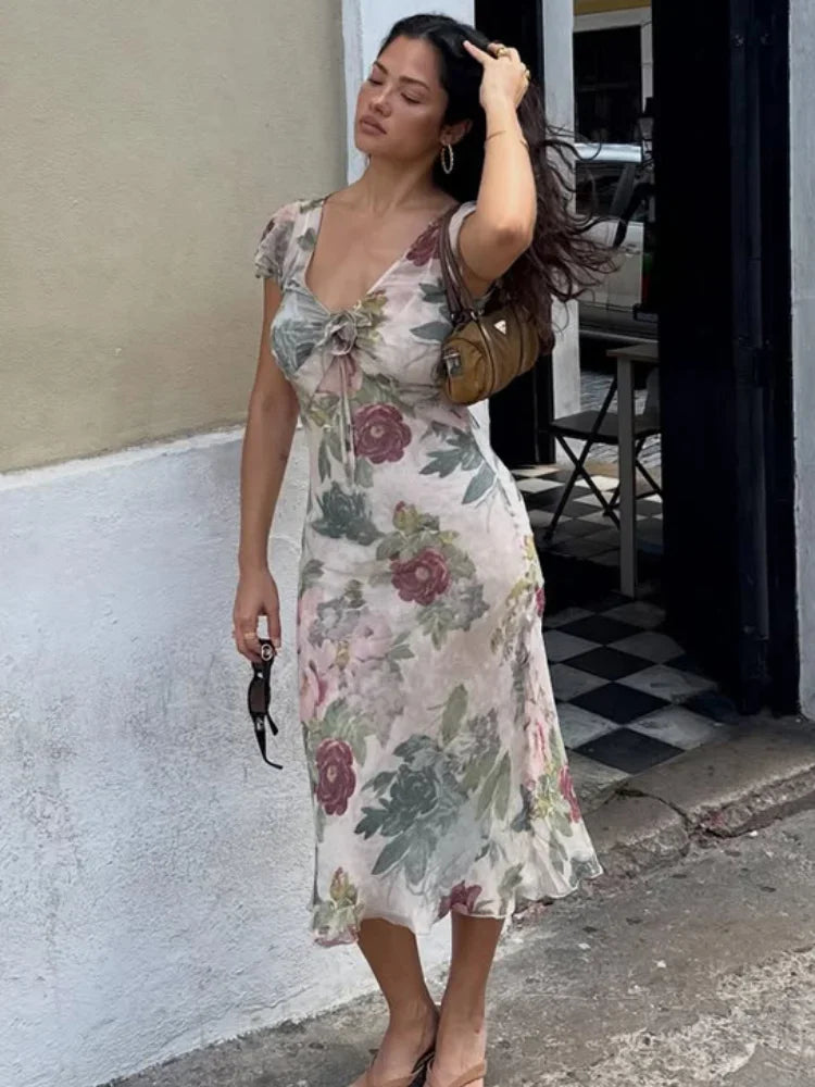 Flutter Sleeve Floral Maxi Dress