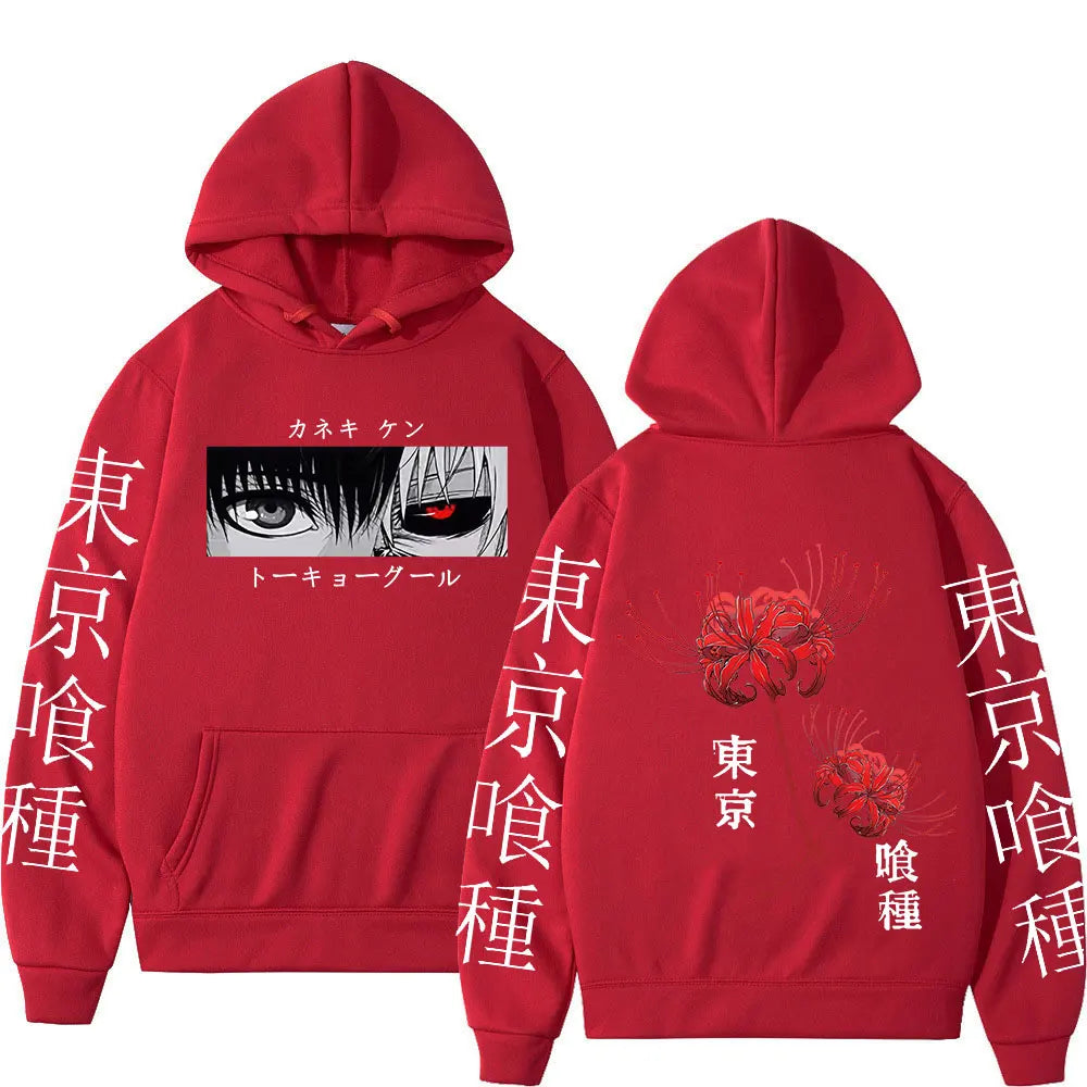 Anime Tokyo Ghoul Spider Lily Hoodies Manga Cool Ken Kaneki Eyes Men Women Sweatshirts Fashion Harajuku Long Sleeve Pullovers
