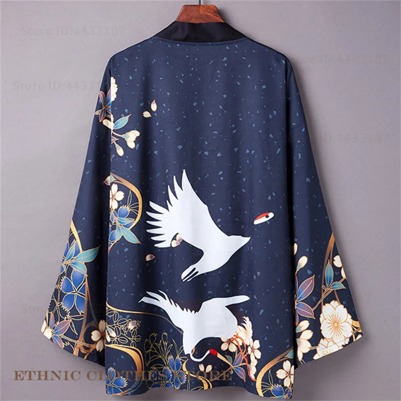 Plus Size 3XL 4XL 5XL Japanese Kimono Cardigan Cosplay Haori Yukata Top Adult Traditional Samurai Costume Loose Men Male Shirt
