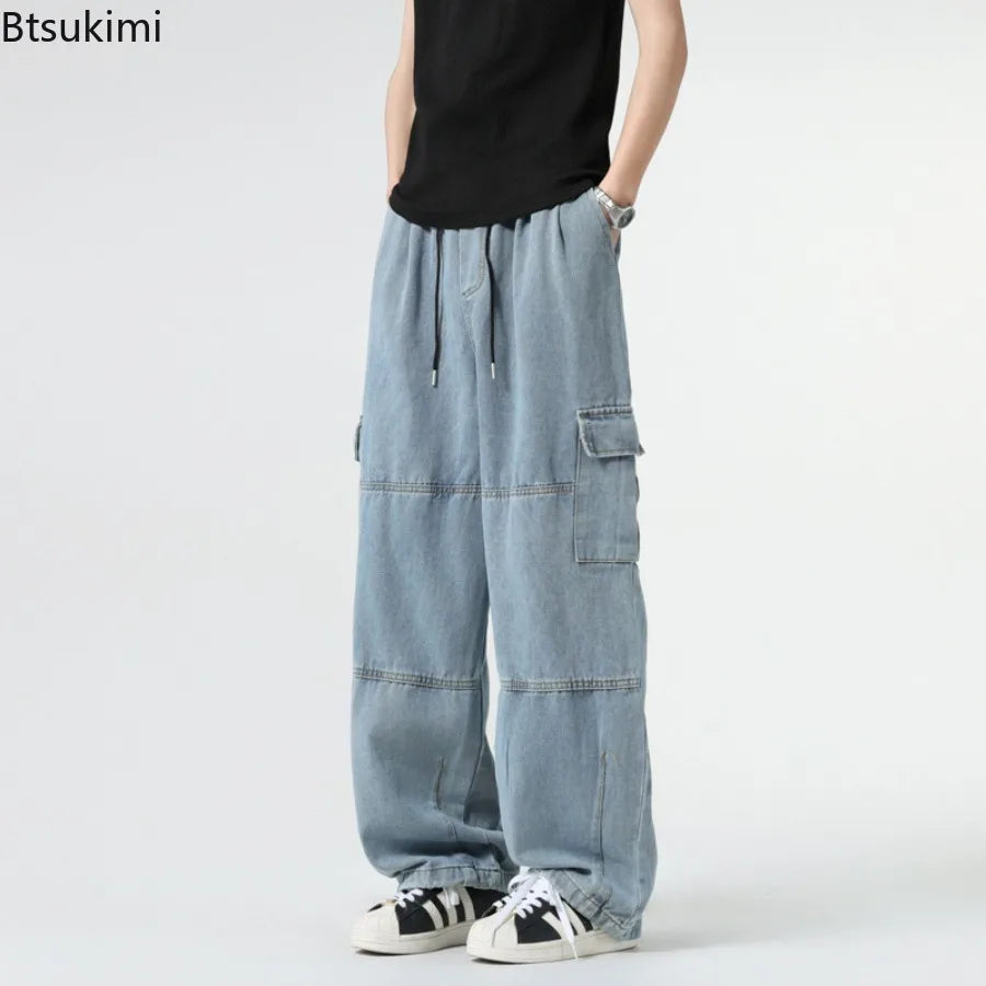 Baggy Jeans Spring Autumn New Men's Cargo Pants Casual Wide Leg Jogging Trousers Vintage Loose Work Jeans Man Hip Hop Streetwear