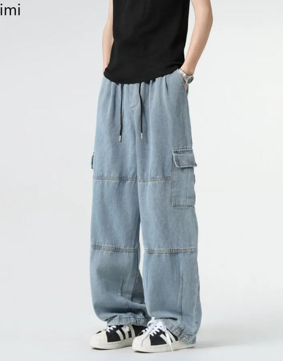 Baggy Jeans Spring Autumn New Men's Cargo Pants Casual Wide Leg Jogging Trousers Vintage Loose Work Jeans Man Hip Hop Streetwear