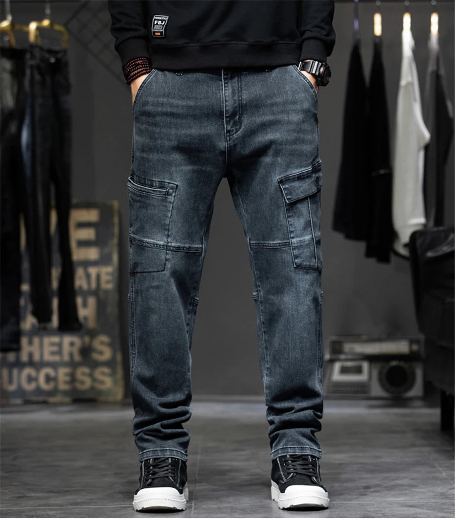 Baggy Jeans Men Plus Size 40 44 Denim Pants Fashion Pockets Cargo Jeans Pants Streetwear Loose Trousers Male Big Size Bottoms