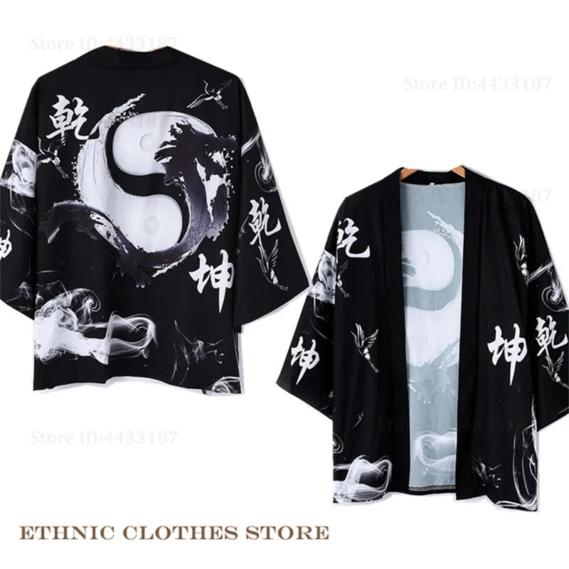 Plus Size 3XL 4XL 5XL Japanese Kimono Cardigan Cosplay Haori Yukata Top Adult Traditional Samurai Costume Loose Men Male Shirt
