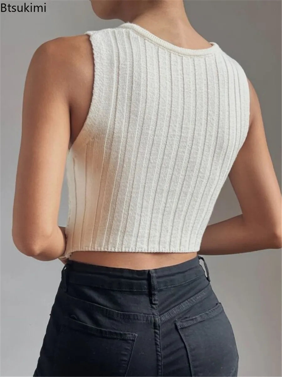 Sexy Crossed Knitted Sweater Bottoming Vest Fashion Design Slim Solid Knit V-neck Vests T-shirt Autumn Winter Cropped Tank Tops