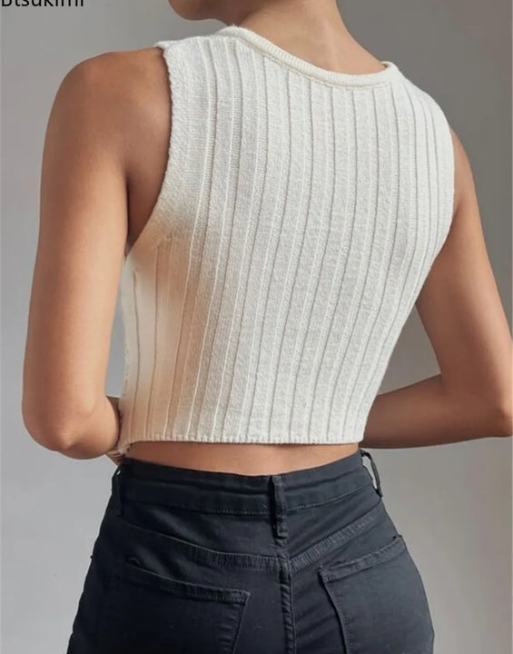 Sexy Crossed Knitted Sweater Bottoming Vest Fashion Design Slim Solid Knit V-neck Vests T-shirt Autumn Winter Cropped Tank Tops