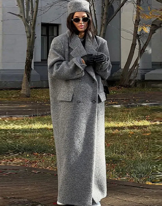 Solid Warm Elegant Women Coat Turn-down Collar Long Sleeve Jacket Casual Winter Autumn Long Outerwears Lady Fashion Loose Coats