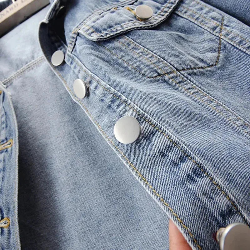 Vintage Cropped Denim Jacket Women Summer Loose Single Breasted Turn Down Collar Short Sleeve Tops Harajuku Casual Jean Jacket