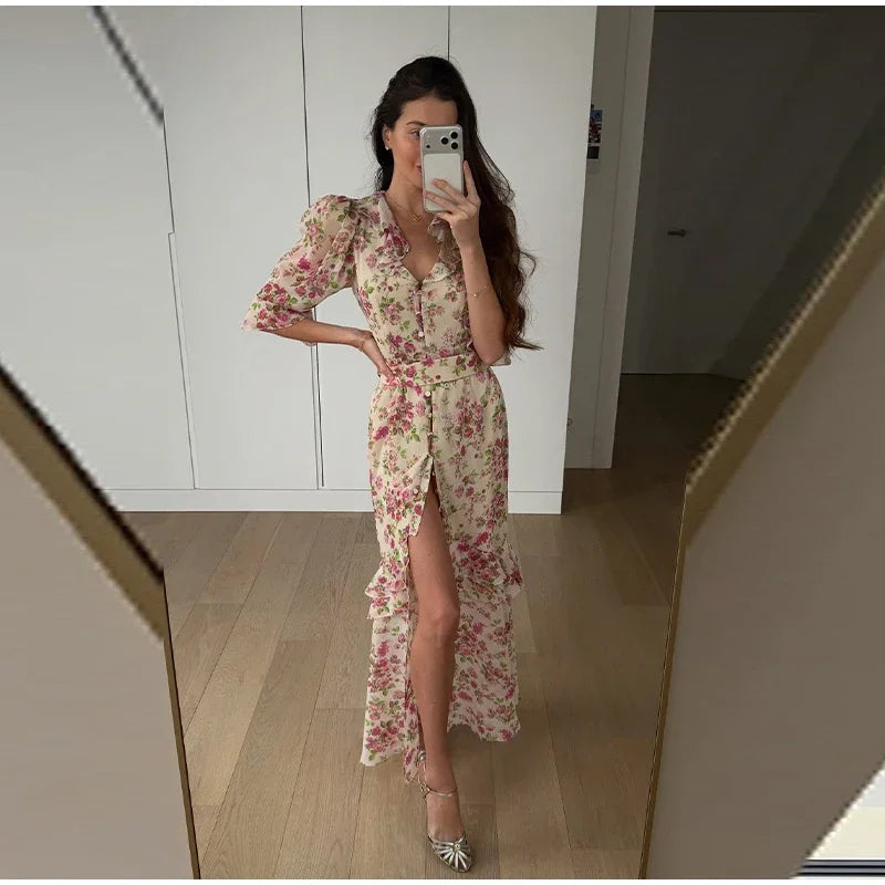 Flutter Sleeve Floral Maxi Dress