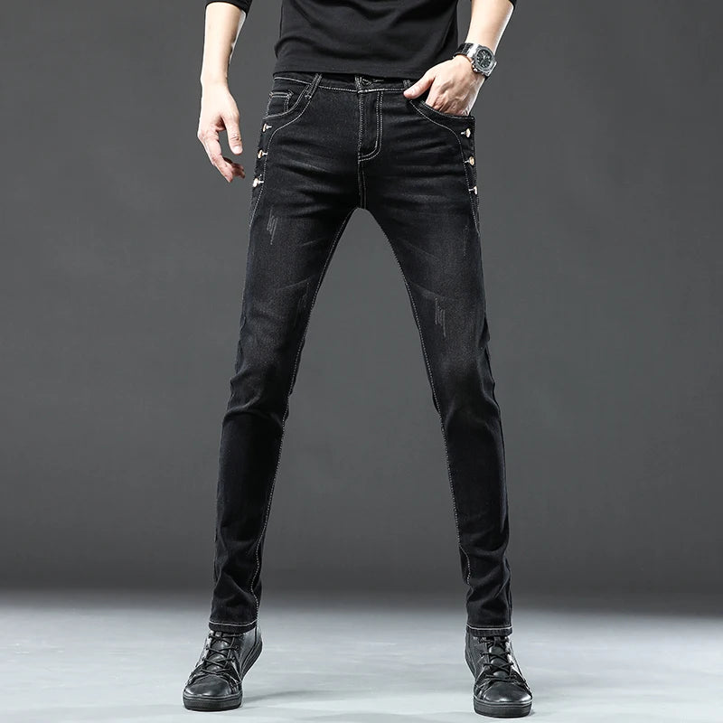 Vintage Fashion Men's Designer Jeans Snowflake Wash Korean Fashion Stretch Pants Male Classic Slim Denim Trousers
