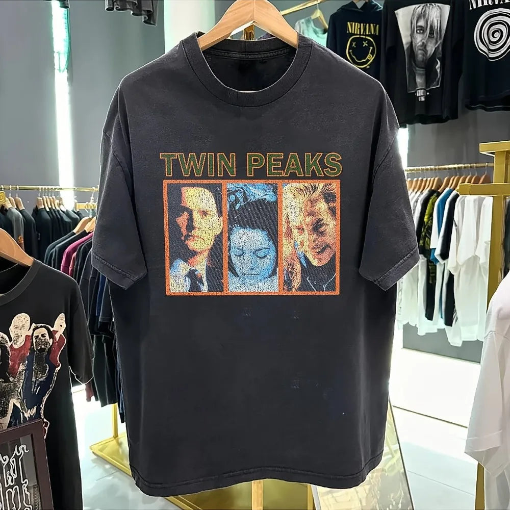 Twin Peaks Retro 90s Retro Pattern T-shirt for Men Cotton Spring/Summer New Product, Suitable for Both Men and Women T-shirt