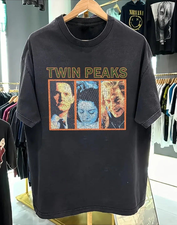 Twin Peaks Retro 90s Retro Pattern T-shirt for Men Cotton Spring/Summer New Product, Suitable for Both Men and Women T-shirt