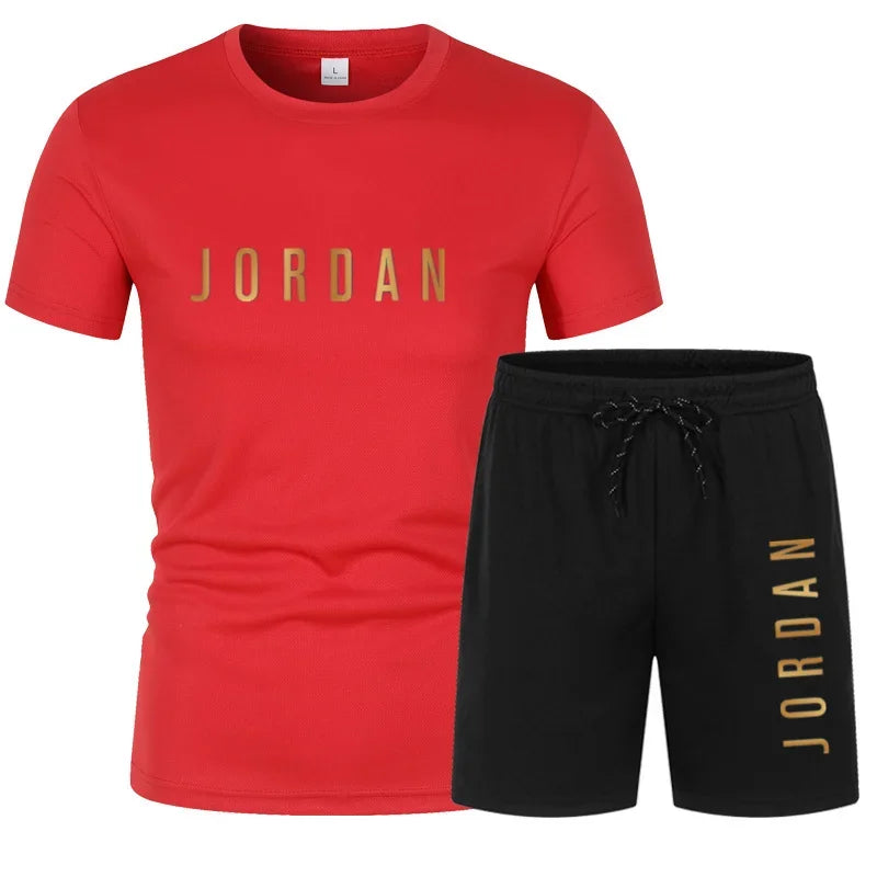 Summer Fashion Trendy Casual Sports Two Piece Set Youth Men's Short sleeved T-shirt+Shorts Set
