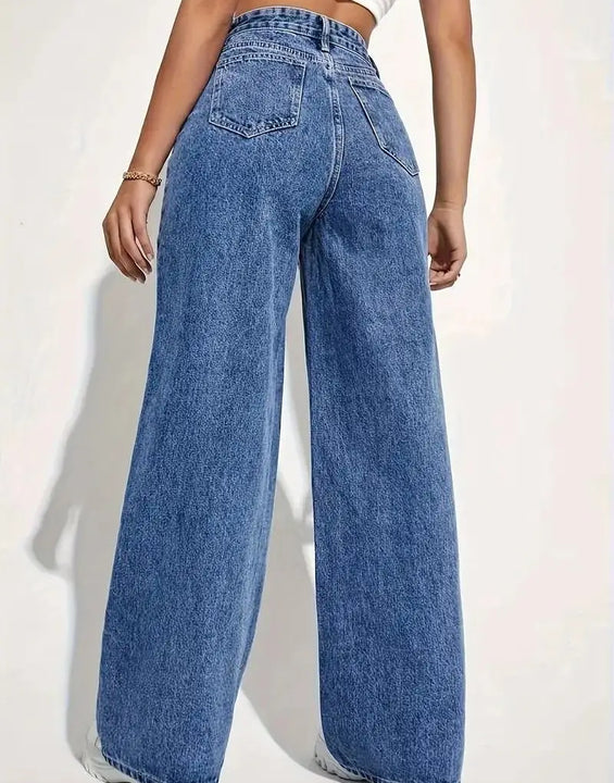 Fashion retro blue jeans women y2k High street baggy straight pants High waisted all-in-one slim pants