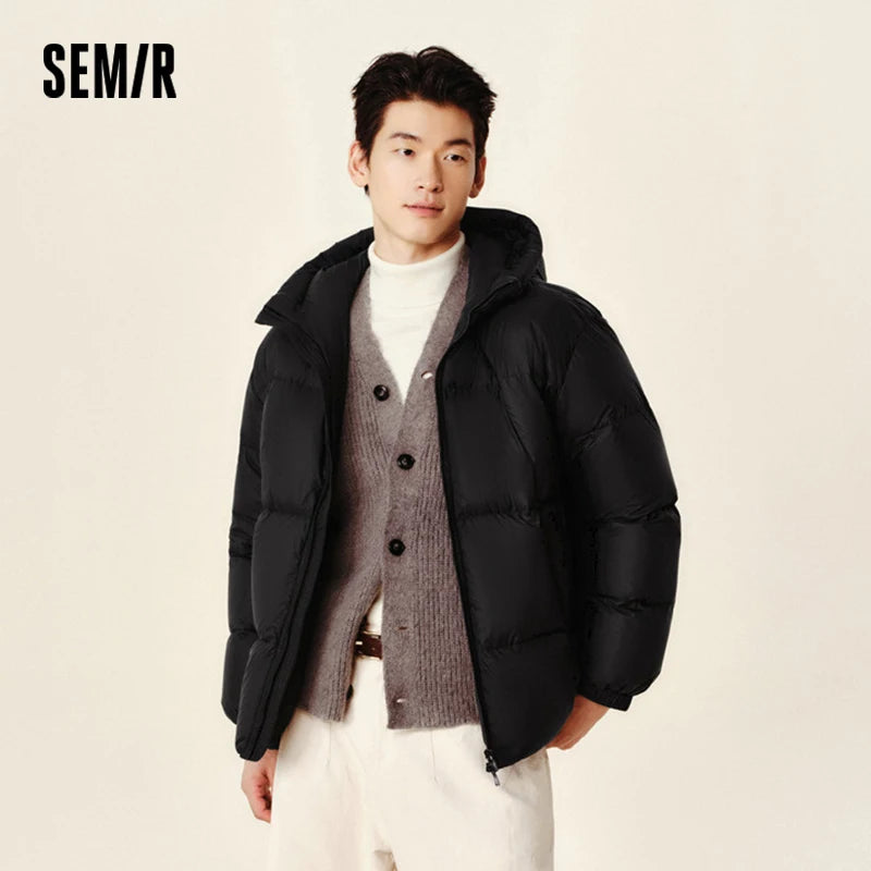 Semir Down Jacket Men 2024 Winter New Thermal Three-Proof Couple Hooded Outerwear Solid Color Versatile Down Jacket