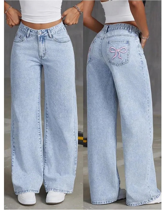 UNITIM Lady Versatile Washed Denim Trousers Women Straight Leg Slim Fit Jeans Pants Women Pockets Vintage Floor Length Trousers